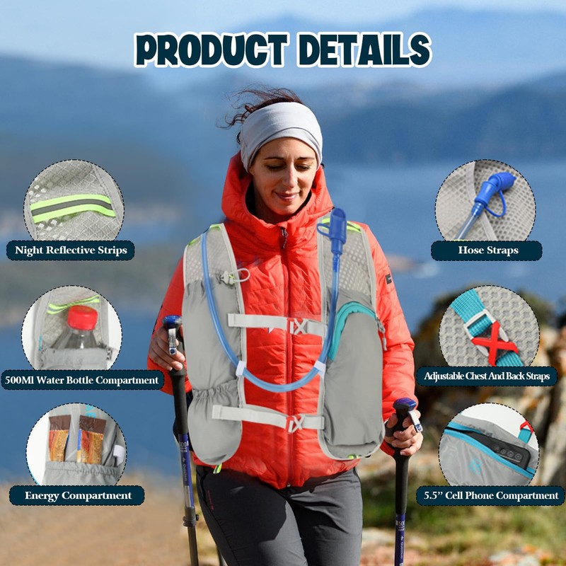 Hydration Running Backpack Lightweight with 2L Water Bladder Water Backpack