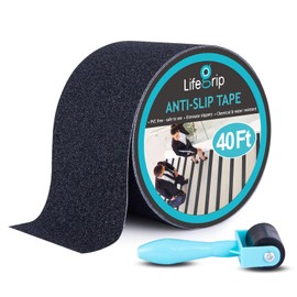 Anti Slip Traction Tape, 4 Inch x 40 Foot with Application Roller- Best Grip, Friction, Abrasive Adhesive for Stairs, Tread Step, Indoor, Outdoor (4" X 40' Tape + Roller)