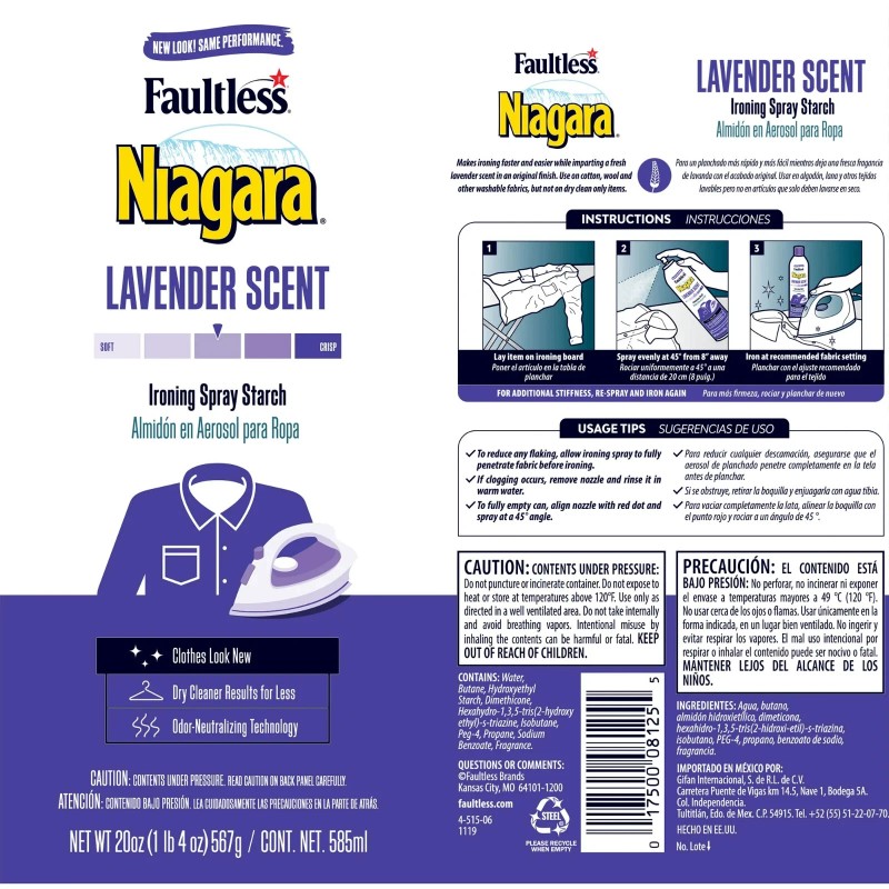 Niagara Faultless Niagara Lavender Scent Ironing Spray Starch 20 oz