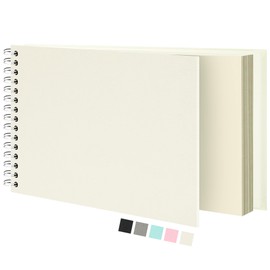 Scrapbook Photo Album, Textured Luxury Hardcover Kraft White Pages Memory Book, for Travel Wedding Guest Book Christmas Baby Shower Beige 28 CM 80 Pages