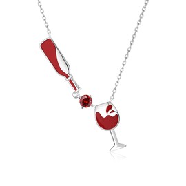 Tufeney Wine Glass Necklace for Women - 925 Sterling Silver Pouring Red Wine Bottle Glass Cup Pendant Necklace Cheers Jewelry Wine Lovers Gifts for Women