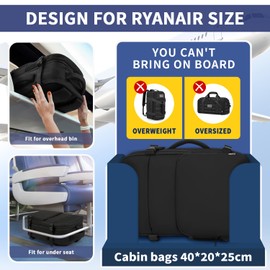 ZOMFELT for Ryanair Cabin Bags 40x20x25 Underseat, 20L Travel Backpack Womens Hand Luggage Bag, Travel Bag Underseat Cabin Carry on Bag for Airplanes, 14 Inch Laptop Rucksack School Bag, Black