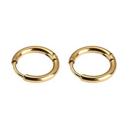 2 x Men's 18K Gold Hoop Earrings with 316L Stainless Steel Base Waterproof and Sweatproof (15mm, Gold) DVRK 15mm Stainless Steel, No Gemstone, Stainless Steel, No Gemstone