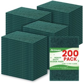 Actmuen 200 Pack Green Scrubbing Pads, Heavy Duty Scouring Pads, Non Scratch Reusable for Dishes Kitchen, Multipurpose Scrub Pads for Pans, Pots, Metal Grills - 4.3 x 2.75 x 0.3 Inches
