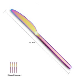 Rainbow Dinner Knives 4 Pieces, Homquen Sturdy 9" Stainless Steel Modern Design Knife, Colorful Titanium Plating Knifes Set With Round Edge Dishwasher Safe