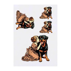4 x 'Girl With Rottweiler Puppy' Temporary Tattoos - Water Resistant, Skin-Safe, Non-Toxic Transfers, Mixed Sizes (TO00079834)