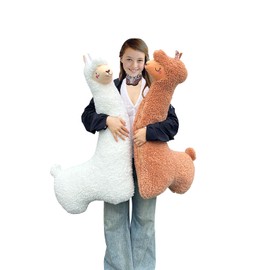 Hofun4U Llama Plush Pillow, 39 Inch Alpaca Plush Long Body Pillow, Alpaca Stuffed Animal, Christmas Holiday Birthday Gift (Brown)