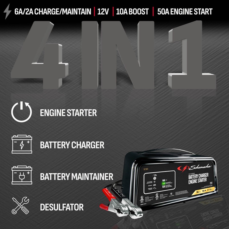 Schumacher Electric 6A Car Battery Charger and 50A Engine Starter,