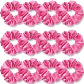 IVARYSS Bubble Pink Scrunchies, Premium Velvet Soft Hair Scrunchy Bulk, Solid Colors Thick Elastic Bands, Hair Accessories for Women and Girls, 12 Pack