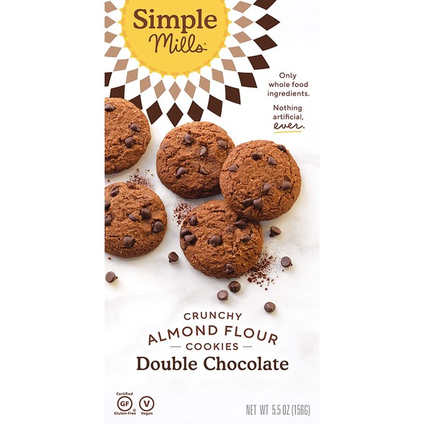 Simple Mills Almond Flour Double Chocolate Chip Cookies, Gluten Free and Delicious Crunchy Cookies, Organic Coconut Oil, Good for Snacks, Made with whole foods, (Packaging May Vary)