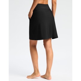 Viodia Women's 20" Long Swim Skirt Skort High Waisted Modest Bathing Suit Swimsuit Bottoms Beach Tankini Bikini with Skirt Black