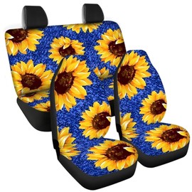 Tomeusey Sunflowers Car Seat Cover Set Polyester Fabric Vehicle Essentials Full Set of 4 Auto Seat Mats with Front Rear Sea Protectors Universal Fit Most SUV Sedans Trucks Vans
