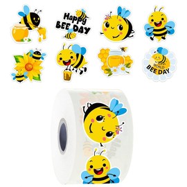 RUPOFUZA 500Pcs Summer Bee Flower Stickers Roll 1in Lively and Lovely Bumble Bee Seal Stickers for Kids 8 Designs Cartoon Animal Waterproof Classroom Reward Decals for Fall Journal Decor