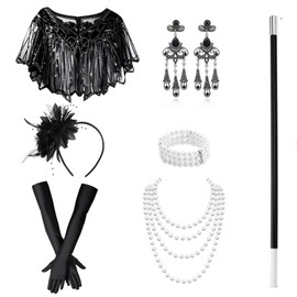 7PCS 20er Jahre Accessoires, Great Gatsby Accessoires Damen, 20er Jahre Kostüm, 1920er Flapper Great Gatsby Accessoires, Fashion Roaring 20's Theme Set für Partys, Cosplay, Tänze und Art-Deco-Anlässe