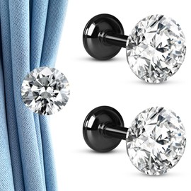 KOLAKO Curtain Holdbacks, Crystal Curtain Tie Backs Hooks, Black Metal Wall Mounted Decorative Small Drapery Tiebacks Holders, Curtain Hold Backs Pair (Set of 2)
