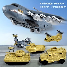 Innoocool Military Transport Cargo Airplane Car Toy Set with 4 Military Cars & 10 Army Men Figures for Combat Toy Imaginative Play, for Over 3 Years Old Boys and Girls(Need to Assembled)