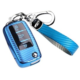RXXR Car Key Case Compatible with VW, VW Golf Key Box, Key Cover for VW Polo Passat Skoda Seat 3 Buttons (Blue)