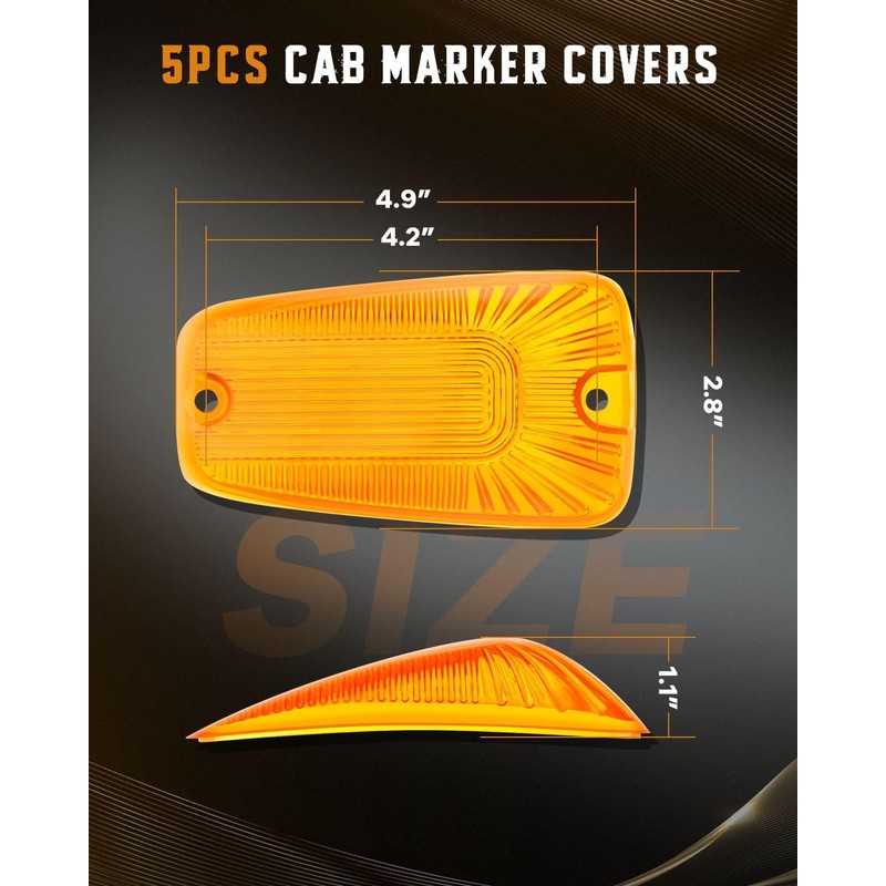 cciyu 5x Cab Marker Light Amber Top Roof Running Light/Cover