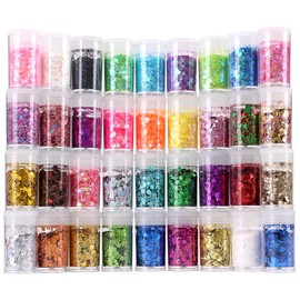 36 Colours Chunky Glitter Set, Chunky Sequins and Fine Glitter Powder, Iridescent Glitter Flakes, Cosmetic Make Up Glitter for Face, Body, Eyes, Nail Art, Chunky Glitter for Resin Epoxy