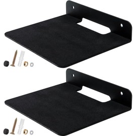 Small Black Metal Wall Shelf, 6.1 x 5.1 in Floating Wall Shelf for Bluetooth Speaker Display, Webcam, Cell Phones, Mesh Router, Figurines–Wall Mount Shelf for Bedroom, Living Room, Office