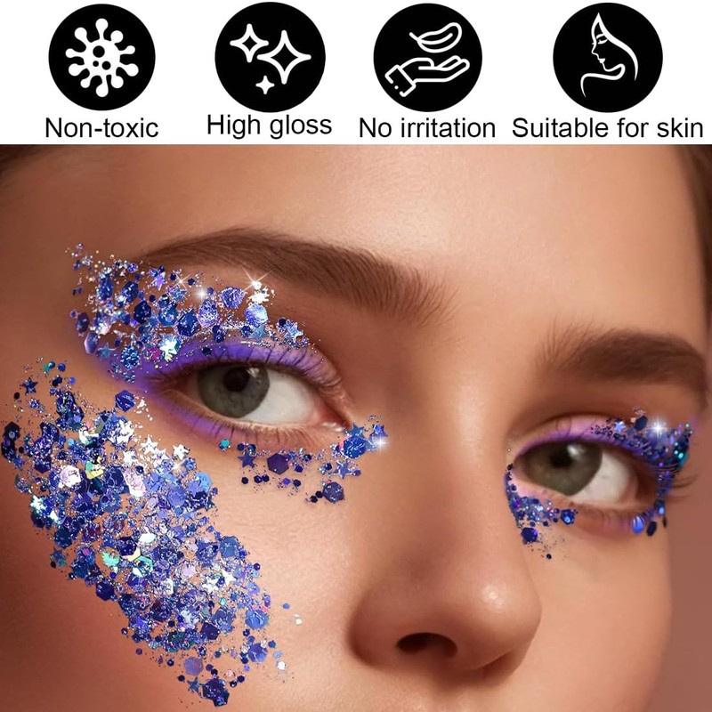 KEQAR 4 Kartons Holographisches Face, Body & Hair Glitter, Kommt