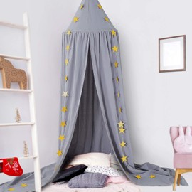 CeeKii Bed Canopy,Kids Nursery Room Decorations,Round Dome Mosquito Net,Play Tent Crib Nook for Babies Children's Bedroom DIY with Free Stars,Hight 94.5 inches (Grey)