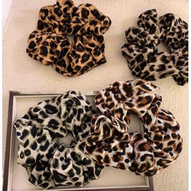 MSLSOZ 4 piece leopard print scrunchie, elastic rope hair scrunchie, smooth ponytail scrunchies, vintage large scrunchies suitable for women (4 colors).