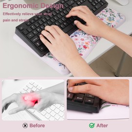 MOSISO Keyboard Stand with Wrist Rest, Hummingbird Plants&Flowers Ergonomic Keyboard Riser with Wrist Rest Pad, Non-Slip Base Easy Typing Cushion with Wheat Ear Memory Foam for Home Office, Pink