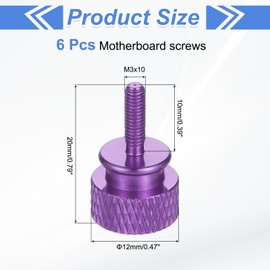 sourcing map 6Pcs M3x10 Aluminum Thumb Screws, 12x20mm(ODxH) Computer Case Thumb Screws for PC Side Panel Motherboard Mounting Screw, Purple