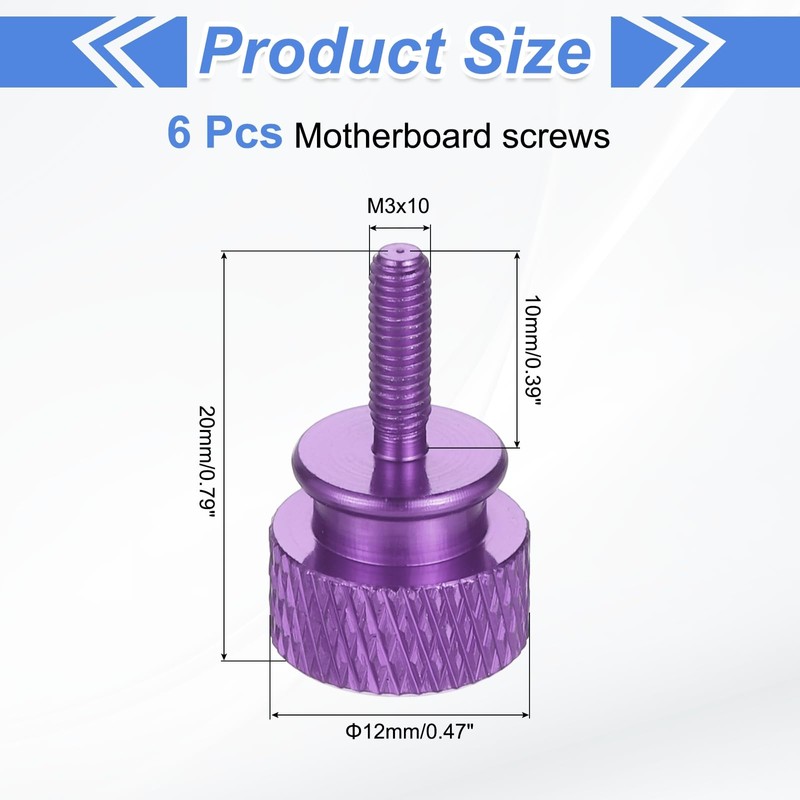sourcing map 6Pcs M3x10 Aluminum Thumb Screws, 12x20mm(ODxH) Computer Case
