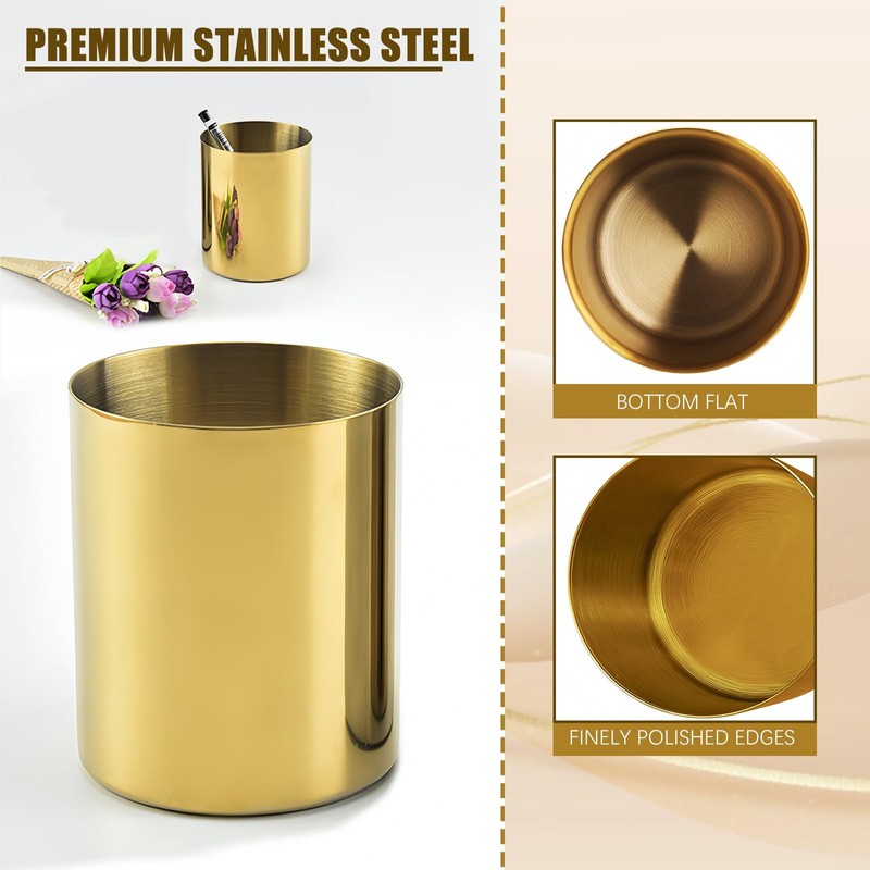 OPSJRNDUSK Gold Pen Holder for Desk, 3.9 Inch Stainless Steel