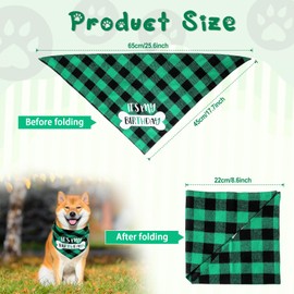 ElevateTech Dog Birthday Bandana, Puppy Bandana Dog Birthday Party Supplies Plaid Bibs Scarf Adjustable Bib Handkerchief Suitable for Small Medium Large Dogs Girl Boy Cats Pets (Green)