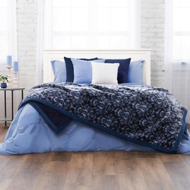 Northwest Ashford Home Cozy Ultimate Plush Throw Blanket, Marseille Damask Navy Twin Size 60 x 80 inches