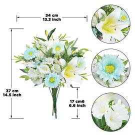 Luabue Artificial Silk Lily Flowers Bright Blue Chrysanthemum, Faux Lavender & Morning Glory Floral Arrangements for Spring Home Wedding Centerpiece Mother's Day Decor Grave Flowers for Cemetery
