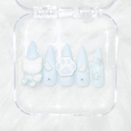 Subculture Sky Blue Cat Handmade Nail Tips / 서브컬처 하늘색고양이 수제네일팁