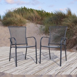 Patio Dining Chairs Set of 2, Black Stackable Outdoor Dining Chairs, Metal Mesh Patio Furniture Set for Garden Backyard Lawn Deck Support Over 300 lbs