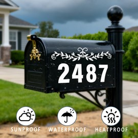 Reflective Mailbox Numbers 3 Inch (0-9) for Outside House Address Number Stickers for Mail Box Flower White Self-Adhesive Stickers-Waterproof and UV Resistant Signs, Door, Farmhouse Decor(6 Sets)