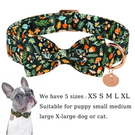 UP URARA PUP Dog Collar with Bow Tie, Comfortable Adjustable Cotton Bowtie Collar for Medium Girl Boy Dog, Fall Dog Collar with Metal Buckle, M, Neck 13.5-22in