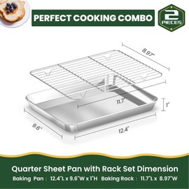 Baking Sheet with Wire Rack Set, Stainless Steel Cookie Pan with Cooling Rack Size 12.4 x 9.6 x 1 Inch - Nonstick Heavy Duty & Dishwasher Safe Cooking Tray for Oven