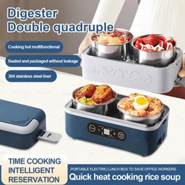 Rzlinn Electric Heated Lunch Box for Adults, 2.4L Portable Fast Heating Lunch box with 4 pcs-Food Container,110v Double Steam Electric Food Warmer for Work, Travel, Vegetarians