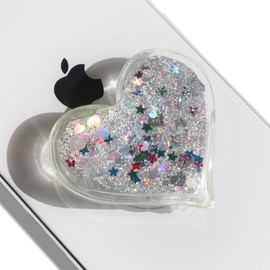 GRIPONG Glitter Heart-Shaped Quicksand Glitter Phone Grip - Secure Handling, Easy Attachment, Compatible with Multiple Devices (Silver)