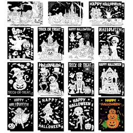 Zhanmai 30 Pcs Halloween Coloring Posters DIY Halloween Crafts Bulk Color Horror Castle Ghosts Pumpkins Witches Skeleton Poster DIY Crafts for Holiday Party School Home Activities