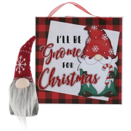 Charmed By Dragons Gnome Christmas Sign with Plush Fabric Gnome - Mantle Hearth Windowsill Tiered Tray Decorations - Home Decor Set (Gnome For Christmas - Gnomes)