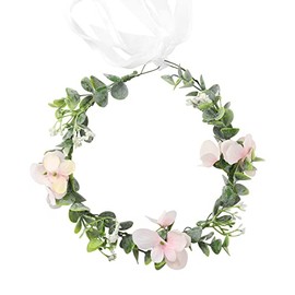 Flower Crown Girl Floral Headband Wedding Grown Headpiece Garland for Women Hair Festival Party Photo Prop (FC007 white flower crown)