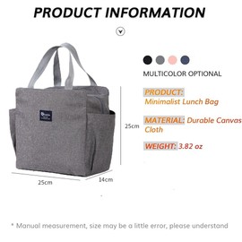 ZELAITE Lunch Bag, Small Lunch Bag, Cool Bag, Insulated Lunch Bag with Side Pockets for School, Picnic, Outdoor or Work Lunch Boxes (B)