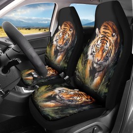 Xoenoiee Wild Tiger Print Car Seat Covers Front Seats Only 2 Pieces Car Interior Protector Auto Bucket Seat Cover Anti-Slip Car Seat Covers