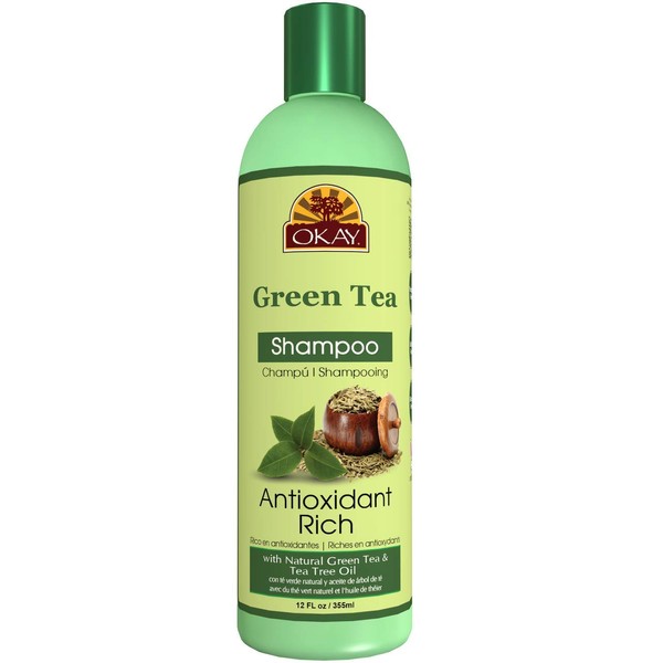 OKAY | Green Tea Nourishing Antioxidant Rich Shampoo | For All Hair Types & Textures | Revitalize - Rejuvenate - Restore Moisture | With Tea Tree Oil | Free of Parabens, Silicones, Sulfates | 12 oz