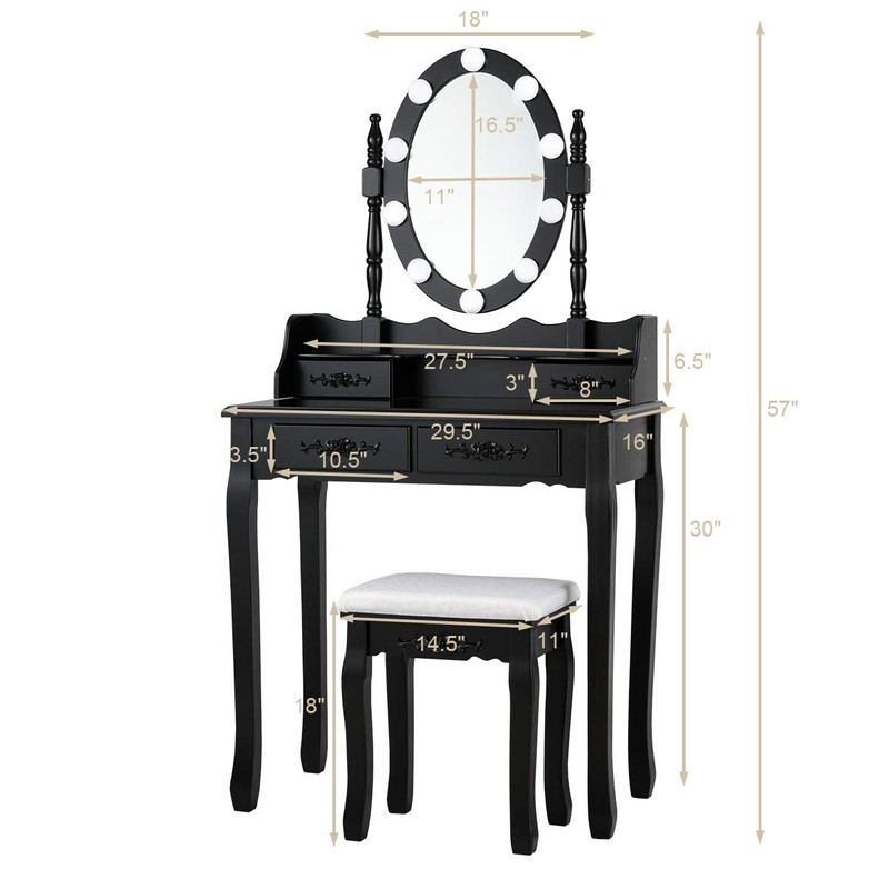 DORTALA Vanity Table Set, Makeup Dressing Table with 10 Dimmable