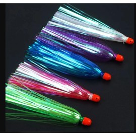 Extreme Fishing 5 Fishing Lures Mylar Flash Teaser Jig Head Skirt Bait Skirted Hair Tuna Mahi - Blue