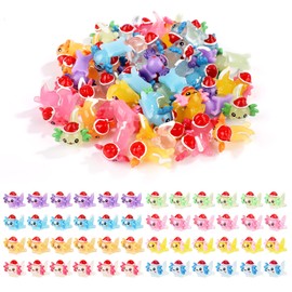 48pcs Christmas Miniature Axolotl Ornament, Mini Axolotl Resin Charms Little Axolotl Tiny Animals Ornament Toy for Jewelry Making Garden Landscape Dollhouse Decorations (Solid Color + Luminous)